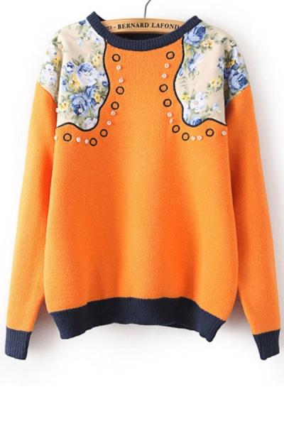 Oasap Bejeweled Floral Embroidered Sweater