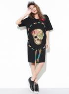 Oasap Sequin Skull Embroidery Loose Dress