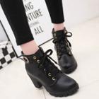 Oasap Block Heels Pointed Toe Lace Up Ankle Boots
