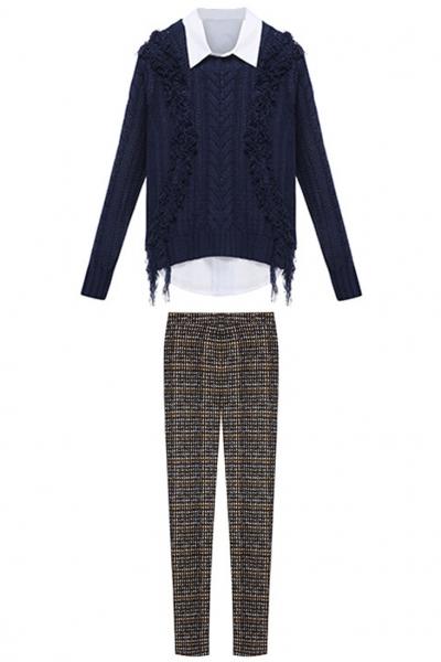 Oasap 3pcs Blouse Sweater Pants Matching Sets