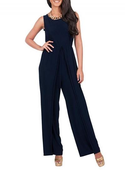 Oasap Sleeveless Solid Wide Leg Loose Slit Jumpsuit