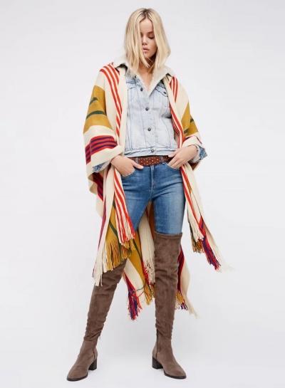 Oasap Striped Open Front Knit Hooded Cardigan With Tassel