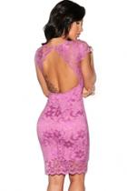 Oasap Fuchsia Enticing Lace Surface Backless Bodycon Dress With Lining