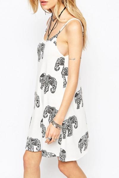 Oasap Fashion Elephant Printed Mini Dress