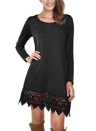 Oasap Solid Color Lace Hem Long Sleeve Dress