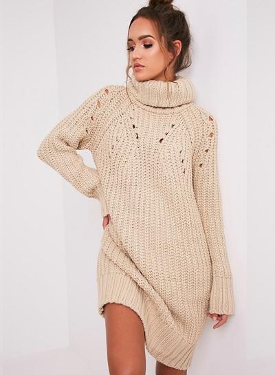 Oasap Turtleneck Long Sleeve Broken Hole Pullover Sweater