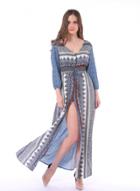 Oasap 3/4 Sleeve Pattern Print Elastic Waist Maxi Dress