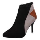 Oasap High Heels Pointed Toe Color Block Side Zipper Boots