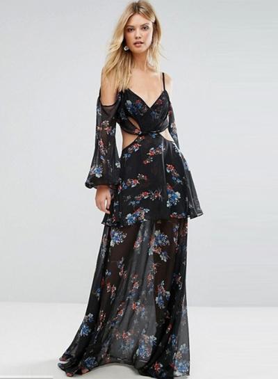 Oasap Off Shoulder Floral Print Slip Dress