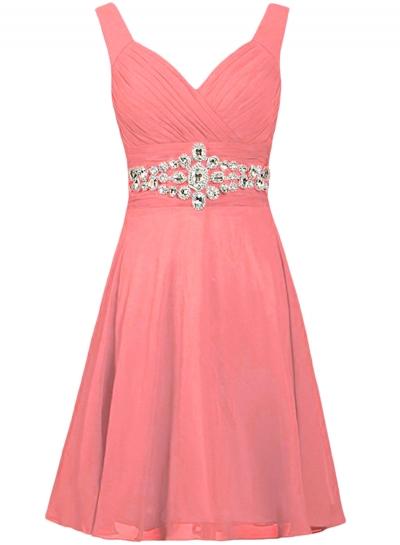 Oasap V Neck Sleeveless Rhinestone Bridesmaid Dress