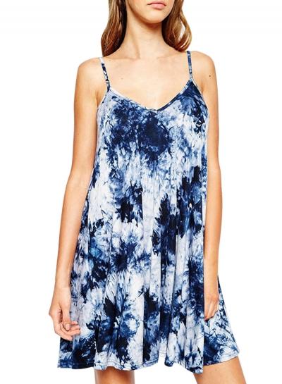 Oasap Women's Casual Summer Spaghetti Strap Wash Painting Dress