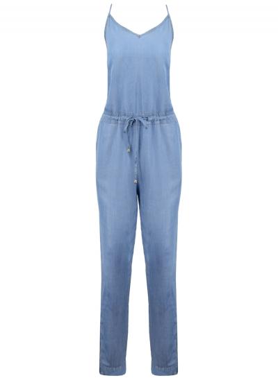 Oasap Women's Fashion Spaghetti Strap Drawstring Waist Denim Jumpsuit