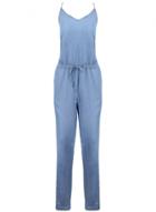 Oasap Women's Fashion Spaghetti Strap Drawstring Waist Denim Jumpsuit