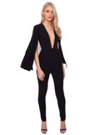 Oasap Slim Fit Deep V Neck Slit Flare Sleeve Jumpsuit