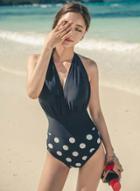 Oasap Polka Dot Printed Slim Fit Halter Swimsuit