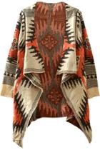 Oasap Cashmere Geo-print Open Front High Low Cardigan