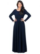 Oasap Long Sleeve Crewneck Pleated Solid Maxi Dress