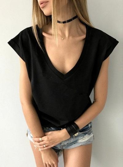 Oasap V Neck Short Sleeve Pullover Tee Shirt