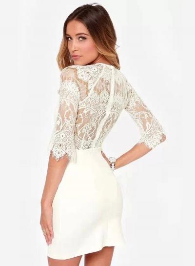 Oasap Fashion Half Sleeve Lace Panel Bodycon Mini Dress