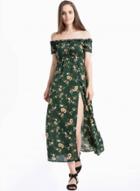 Oasap Slash Neck Floral Printed Slit Maxi Dresses