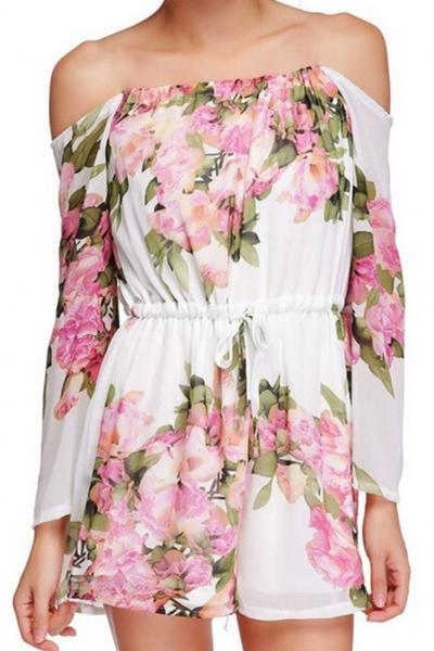 Oasap Fashion Floral Printed Off Shoulder Romper