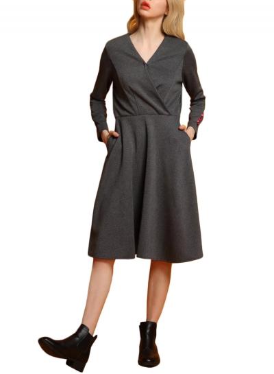 Oasap Women's V Neck Long Sleeve A-line Dress