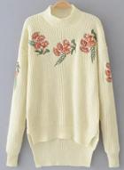 Oasap Half Collar Long Sleeve Floral Embroidery Sweater
