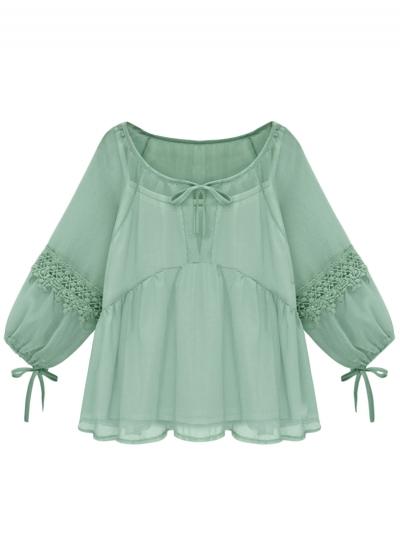 Oasap Women's Lace Crochet Paneled Lace-up Blouse With Lining