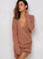 Oasap Fashion Cross V Neck Long Sleeve Loose Pullover Sweater
