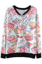 Oasap Yummy Cake Doughnut Print Zip Up Sweatshirt