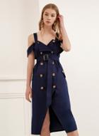 Oasap Off Shoulder Double Breasted Dress With Belt
