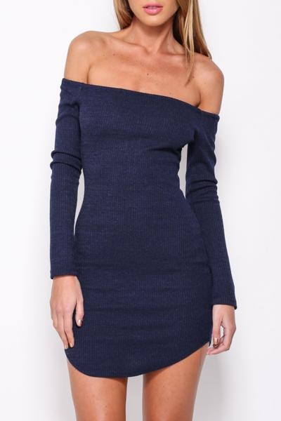 Oasap Fashion Off-the-shoulder Ribbed Body-con Dress