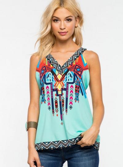 Oasap Fashion V Neck Sleeveless Printed Tank