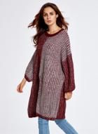 Oasap Front Split Color Block Loose Fit Sweater