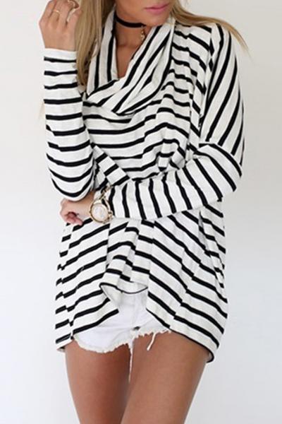 Oasap Striped Pattern Scarf Neckline Blouse