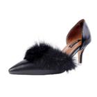 Oasap Stiletto Heels Pointed Toe Solid Color Pumps With Fur