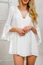 Oasap Chic Lace-up Front Flare Sleeve Dress