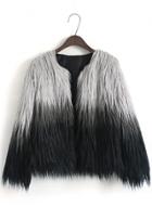 Oasap Open Front Gradient Color Faux Fur Coat