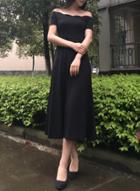 Oasap Elegant Off Shoulder Short Sleeve A-line Midi Dress