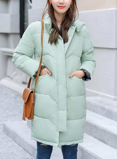 Oasap Stand Collar Solid Color Long Sleeve Thicken Down Coat