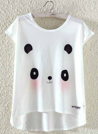 Oasap Short Sleeve High Low Cartoon Panda Tee