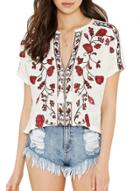 Oasap Women's Floral Embroidery Print V Neck Blouse