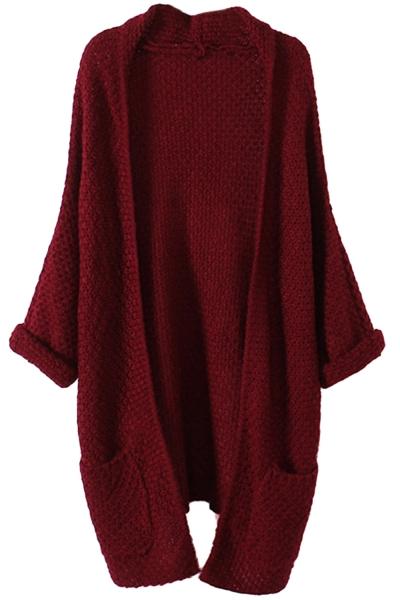 Oasap Vintage Patch Pocket Open Front Knit Cardigan