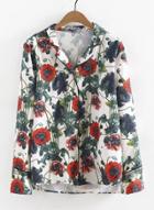 Oasap Turn Down Collar Long Sleeve Floral Printed Button Down Coat