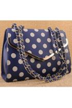 Oasap Elegant Office Lady Blue Dots Shoulder Bag With Metal Edge