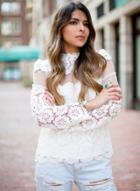 Oasap Long Sleeve Hollow Out Floral Lace Blouse