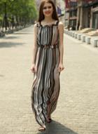 Oasap High Waist Sleeveless Stripped Maxi Dress