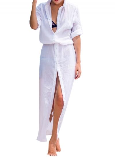 Oasap Women's Casual Button Down Tie Waist Beach Maxi Dress