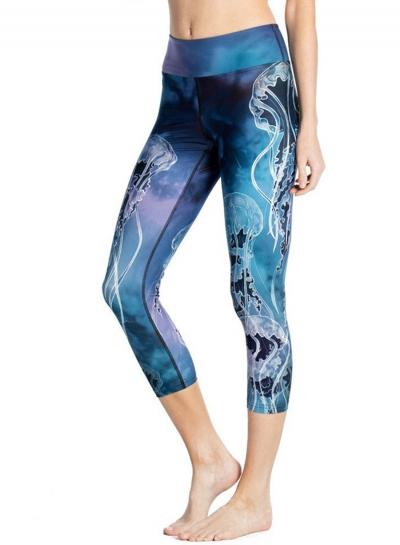 Oasap Printed Wide Waistband Dri-fit Sports Cropped Leggings