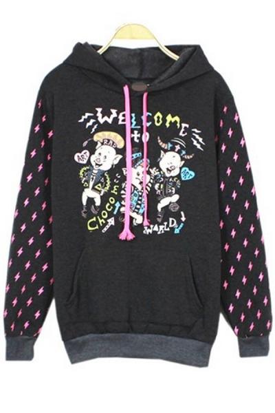 Oasap Cute Three Pig Graphic Hoodie